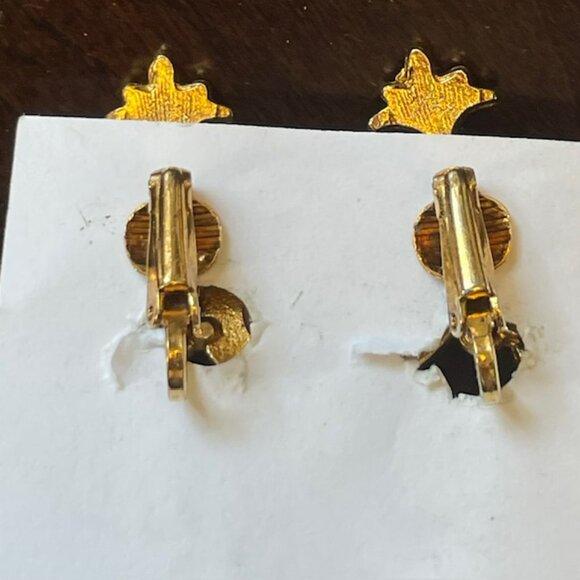 Vintage Pink Moonglow Cabochon Drop Clip Gold Tone Earrings Fleur de Lis - Picture 5 of 8